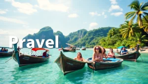 Bright travel package depiction highlighting stunning beachfronts and vacation experiences in Lombok, Indonesia.