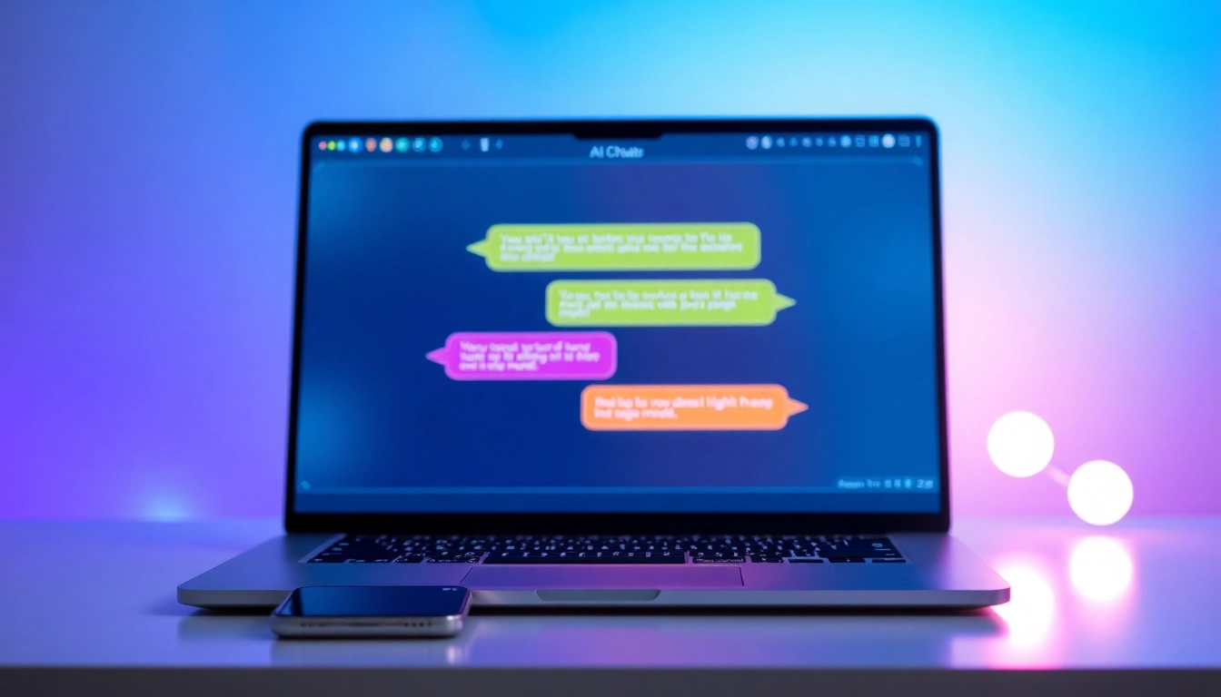 Screenshot of a digital chat interface with colorful conversation bubbles on a sleek, futuristic background.